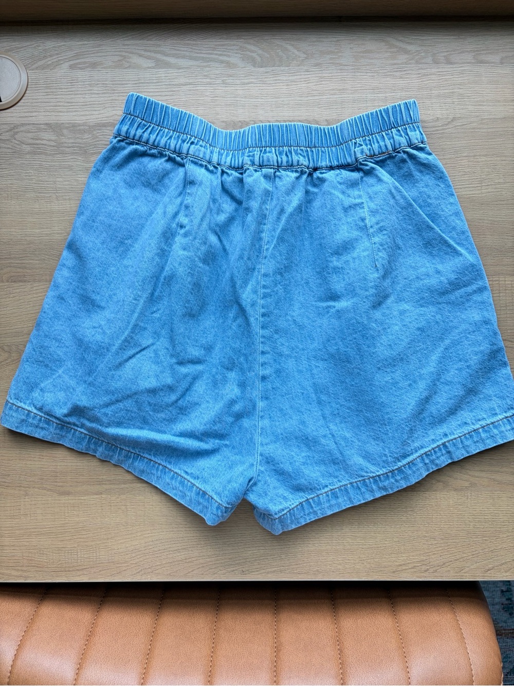 Light Blue High-Rise Pleated Soft Denim Shorts - Picture 2 of 6